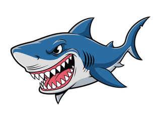 The cartoon shark is an illustration that conveys a sense of ferocity and predatory nature. The artwork, with its bold lines and vibrant colors.