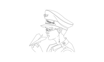Pilot with Paper Airplane Line Drawing
