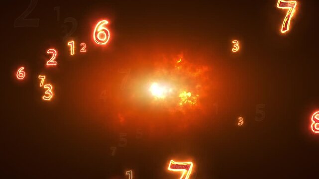 Numerology (secret knowledge about the numbers). Esoteric background with numbers. Red flame. Mysterious background. 3D animation. Quick Time, h264, 16-bit color, highest quality. 