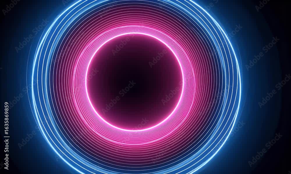 Poster abstract neon background with a glowing circular tunnel.
