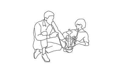 Minimalist Line Drawing of Two People Smoking Hookah