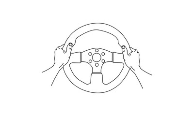 Line Drawing of Proper Hand Position on a Steering Wheel for Safe Driving