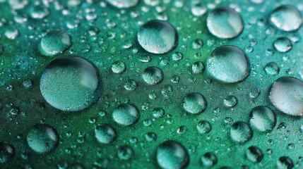Closeup View Of Teal Water Droplets On A Surface