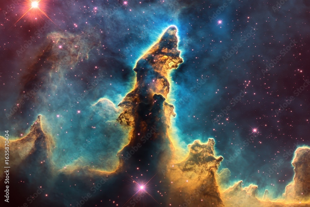 Poster stunning view of a beautiful nebula showcasing vibrant colors and intricate structures in deep space