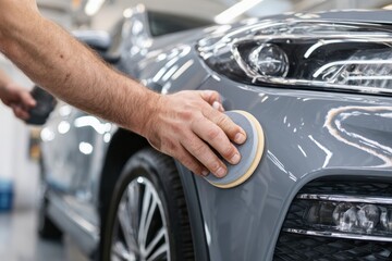 Auto detailing, polishing gray SUV