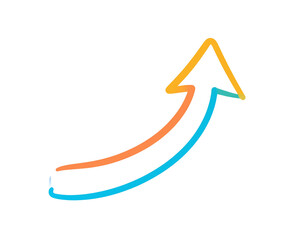 Handdrawn ascending arrow with vibrant orangetoyellow and cyan curved lines.