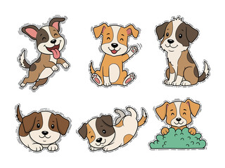 Joyful Puppies in Playful Poses: A charming set of adorable puppies in various playful poses, brimming with energy and delight.