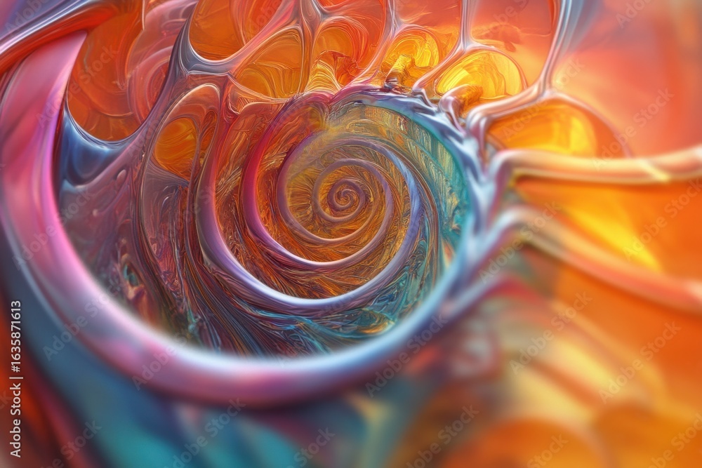 Poster swirling vibrant colors in a mesmerizing fractal flame pattern, fractal flame