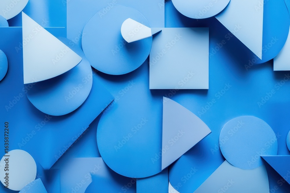 Poster data processing concepts illustrated through abstract blue shapes and diagrams in a modern design, d