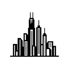 City Skyline Silhouette: A stark black and white silhouette of a modern city skyline, showcasing the iconic silhouettes of towering skyscrapers and architectural landmarks, a symbol of urban progress.