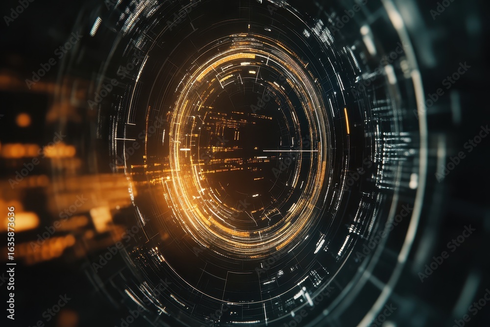 Poster futuristic circle and line hud design showcasing advanced technological elements in a striking abstr
