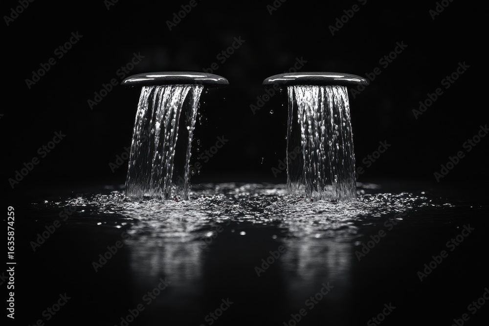 Poster flowing animated water streams against a contrasting black background create a captivating visual di