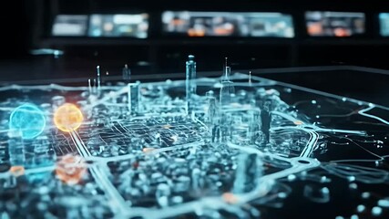 Futuristic Cityscape: Holographic Smart City Model with Data Visualization - Powered by Adobe
