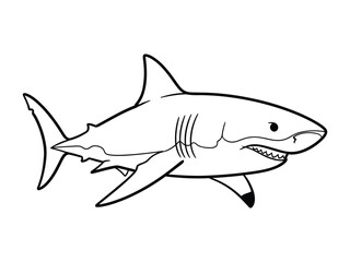 Great White Shark Illustration: A stylized, grayscale depiction of a powerful great white shark, showcasing its sleek form, sharp teeth, and formidable presence.