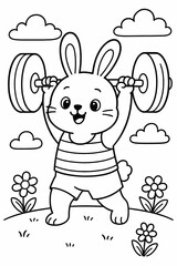 Bunny lifting weights coloring page