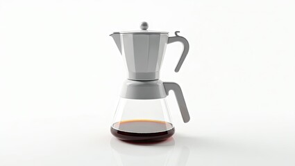 Gray coffee maker with dark liquid inside.