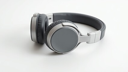Gray and silver headphones on a white surface.