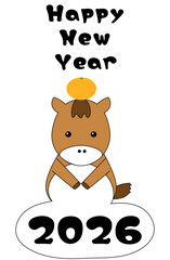 午年 年賀状 2026 お餅とミカン　HappyNewYear