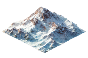 Isometric view of a snow-capped mountain range