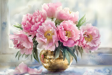 Soft Pink Peonies in Antique Vase