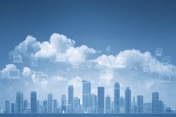 Fototapeta premium City skyline with digital cloud documents