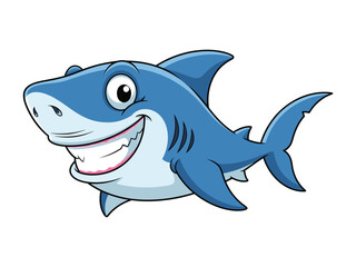 Happy Shark Illustration: A cheerful cartoon shark swimming in clear waters, exuding friendliness with a wide grin, this playful illustration is ideal for educational content, kids' media.