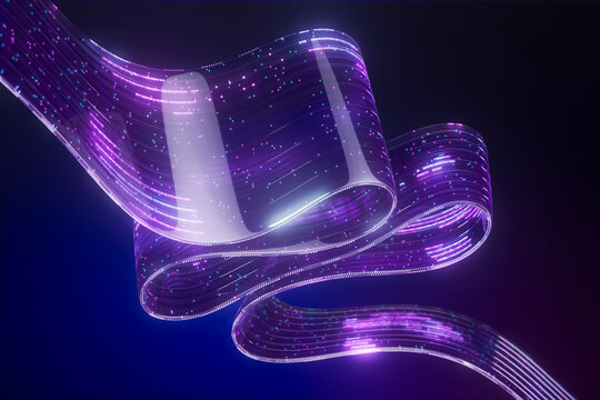 3d neon data stream with optical fiber and digital flow abstract