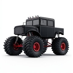 Black Monster Truck with Red Accents on White Background