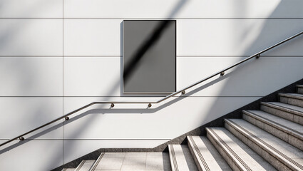 Modern staircase leading to a blank wall with soft shadows at noon