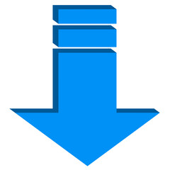 A thick blue arrow pointing down, download, down, decrease, enter, pointing. Blue arrow icon symbol sign on transparent background. PNG. Arrow. Blue color 