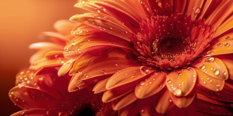 Bright red gerbera flower close up petal.