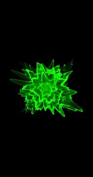 Green fractal shape moving. Loop. 4K Vertical