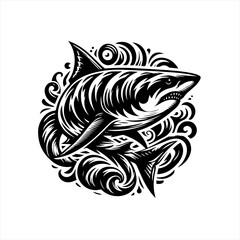 Obraz premium Stylized black and white shark illustration with swirling design