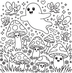 Smiling Ghost in Mushroom Garden


