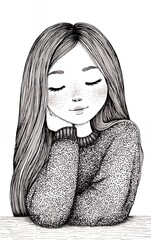 hand drawn pencil illustration melancholic contemplative sketch portrait artistic monochrome