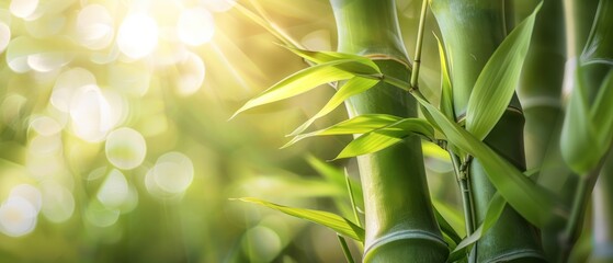 bamboo timber tree and sunlight bokeh background.