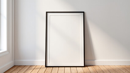 Blank canvas resting against a sunlit wall in a serene room