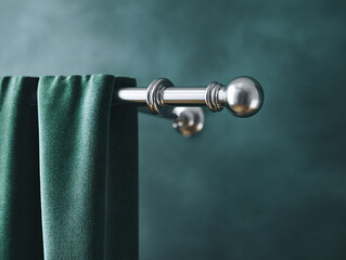 Elegant teal drapes hang from a polished silver rod, evoking classic style. Perfect for interior design, home decor, or luxurious comfort visuals.