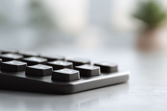 Macro shot showcasing the minimalist design of a modern numeric keypad, symbolizing precision, calculations, and technology in a clean, professional setting.