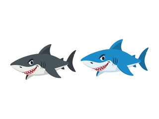 Cartoon Sharks: Two cartoon sharks in a playful pose against an isolated background, one gray, and the other blue.
