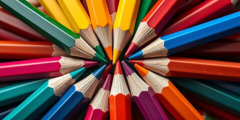 Fototapeta premium Close-up of colorful pencils arranged like a hook and cross, graphic design, bright colors