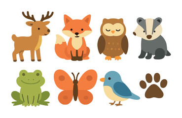 Naklejka premium Colorful Animal Icons. Flat vector mini-illustrations Learning about animals in colors children's