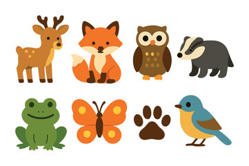 Naklejka premium Colorful Animal Icons. Flat vector mini-illustrations Learning about animals in colors children's