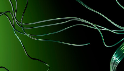 Abstract green 3d render with flowing lines on a dark background