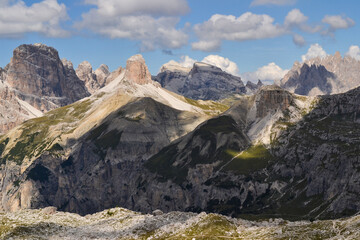 Views of the Dolomites Mountains from the hike around Tre Cime Di Lavaredo, Dolomites, Alps, Italy
