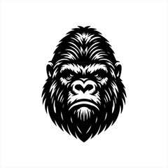 Fierce gorilla head black and white vector illustration