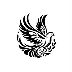 Fototapeta premium Stylized black bird silhouette with ornate swirling design