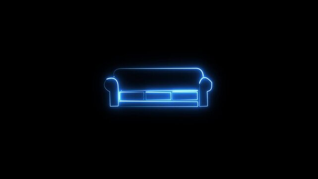 Glowing neon sofa icon isolated on black background HD Video motion graphic animation 4k video.