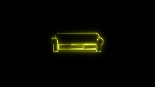 Glowing neon sofa icon isolated on black background HD Video motion graphic animation 4k video.