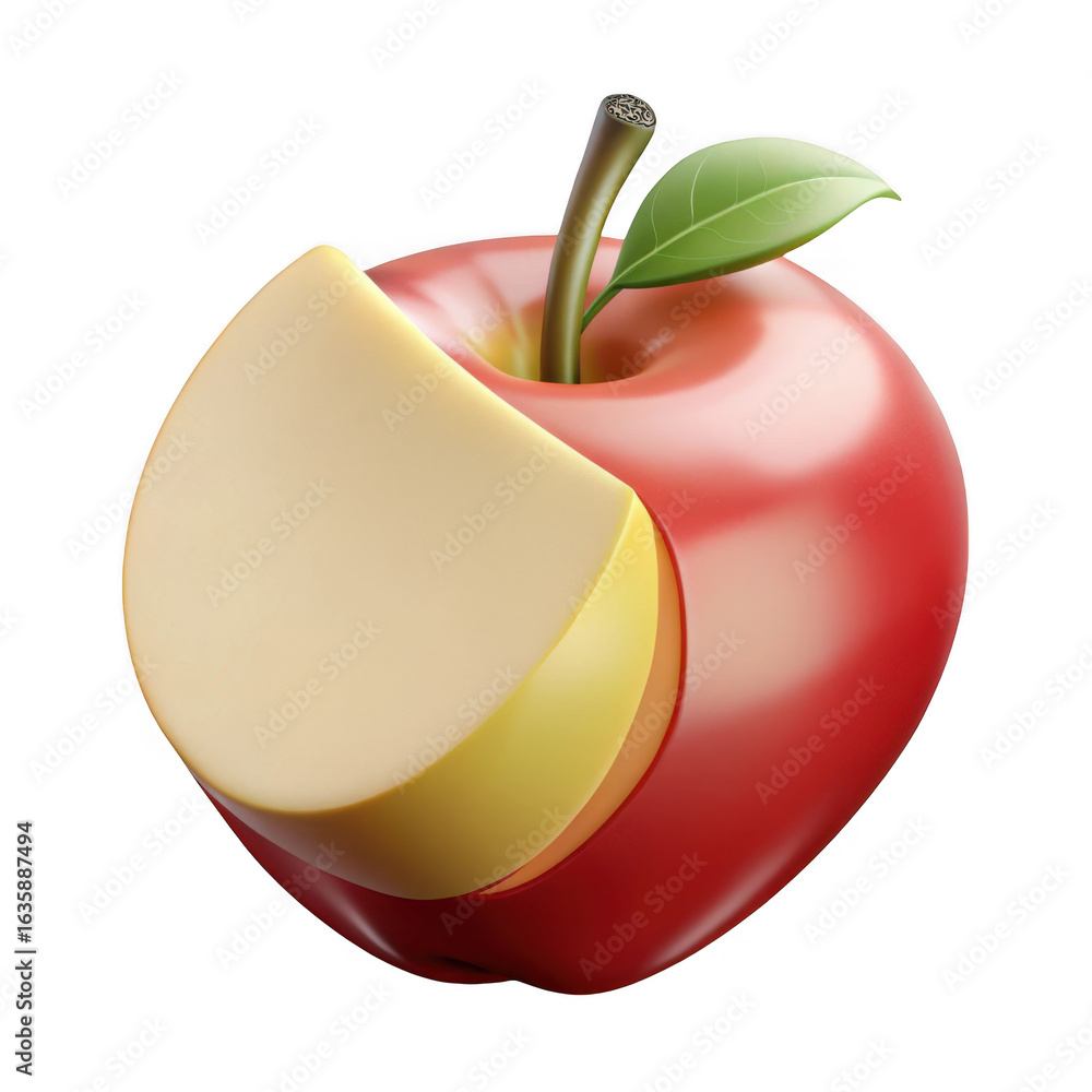 Poster 3d red apple with bite isolated on transparent background